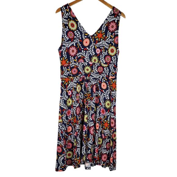 Boden Effie V-Neck Jersey Dress US Sz 16-18 Blue Multi Floral Pockets Sleeveless - Picture 3 of 12
